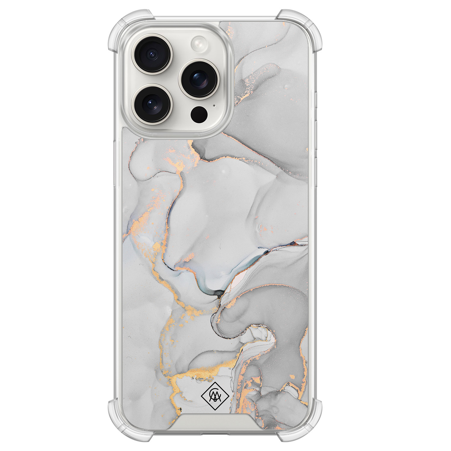 iPhone 15 Pro Max shockproof hoesje - Marmer grijs