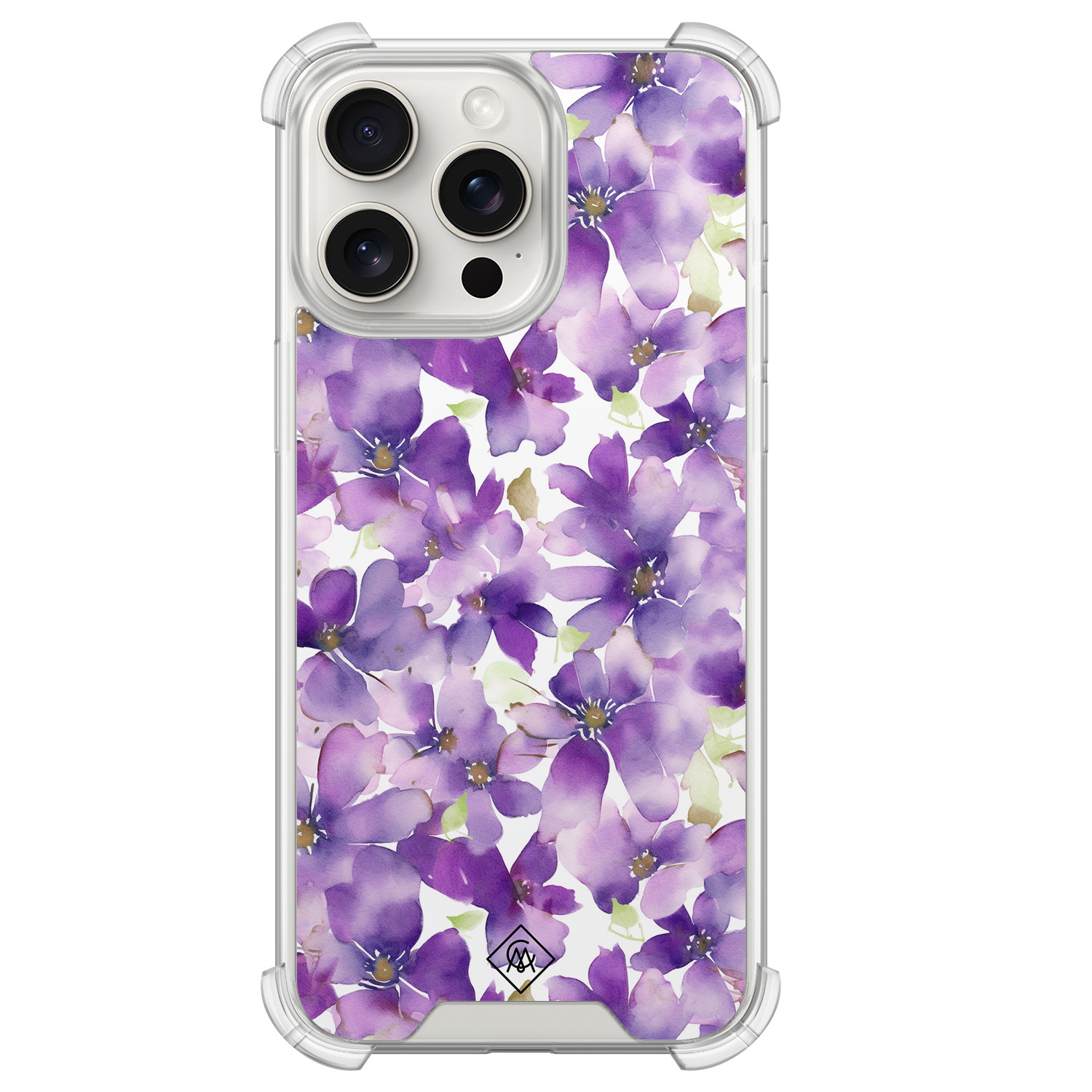iPhone 15 Pro Max shockproof hoesje - Floral violet