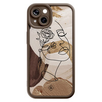 Casimoda iPhone 14 siliconen case - Abstract gezicht bruin