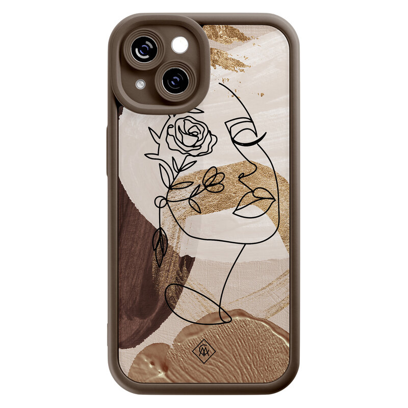 Casimoda iPhone 15 siliconen case - Abstract gezicht bruin