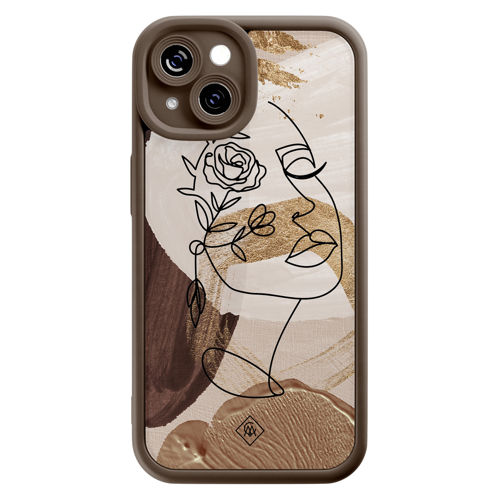 Casimoda® - iPhone 15 hoesje - Abstract gezicht bruin - Effen telefoonhoes - TPU