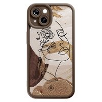 Casimoda iPhone 13 siliconen case - Abstract gezicht bruin