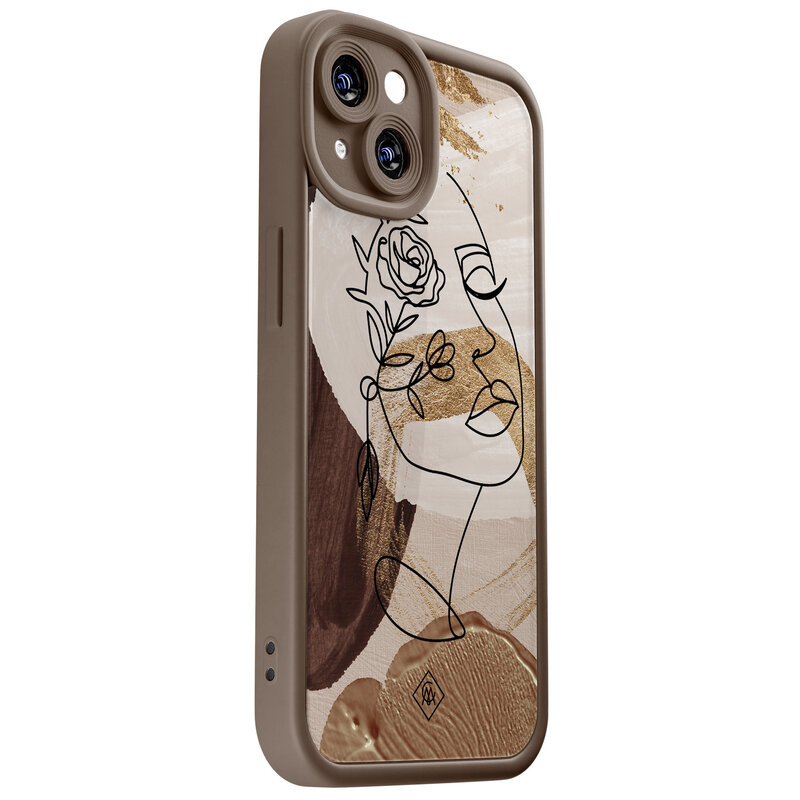 Casimoda iPhone 13 siliconen case - Abstract gezicht bruin