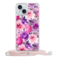 Casimoda iPhone 15 hoesje met rosegoud koord - Rosy blooms