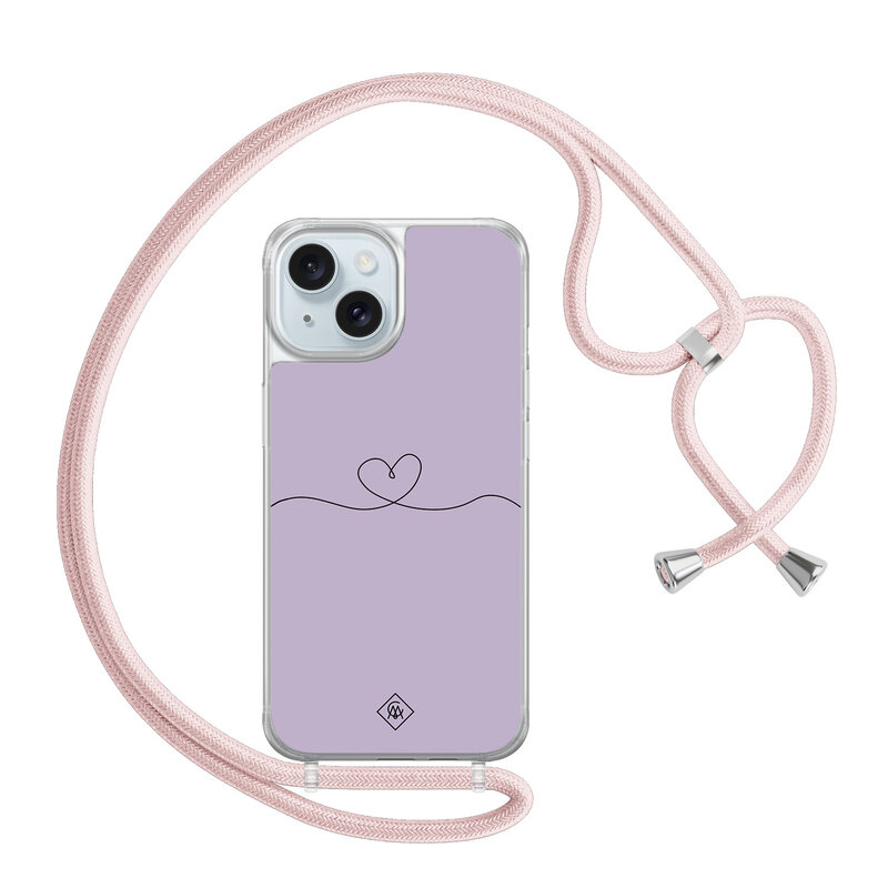 Casimoda iPhone 15 hoesje met rosegoud koord - Hart lila