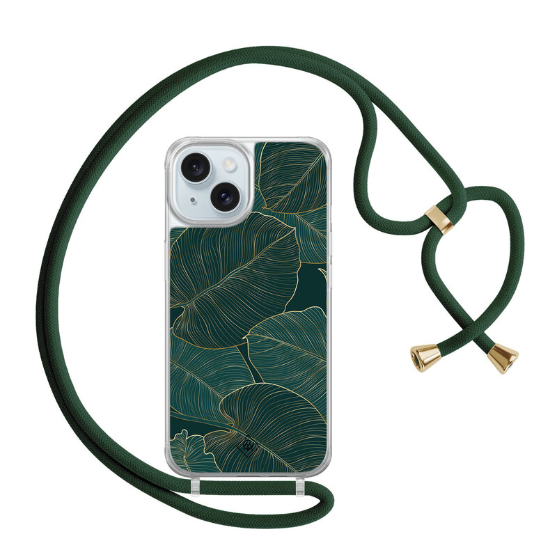 Casimoda iPhone 15 hoesje met groen koord - Monstera leaves