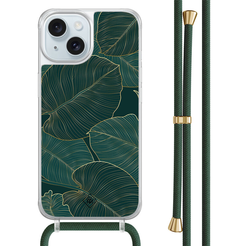 Casimoda iPhone 15 hoesje met groen koord - Monstera leaves