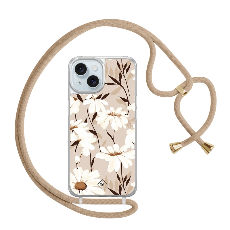 Casimoda iPhone 15 hoesje met beige koord - In bloom