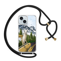 Casimoda iPhone 15 hoesje met zwart koord - Lama in taxi