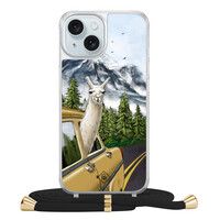 Casimoda iPhone 15 hoesje met zwart koord - Lama in taxi
