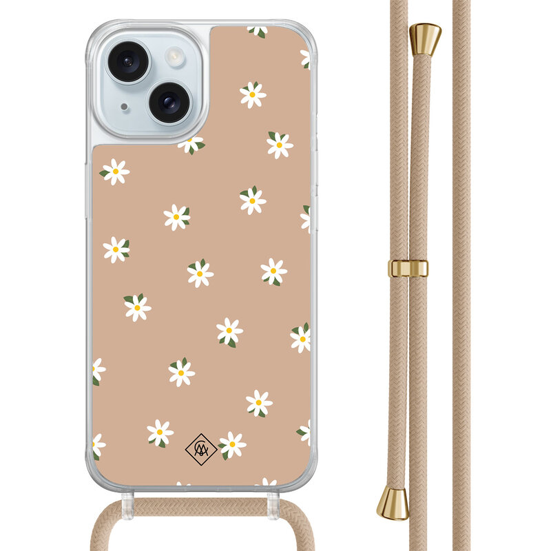 Casimoda iPhone 15 hoesje met beige koord - Sweet daisies