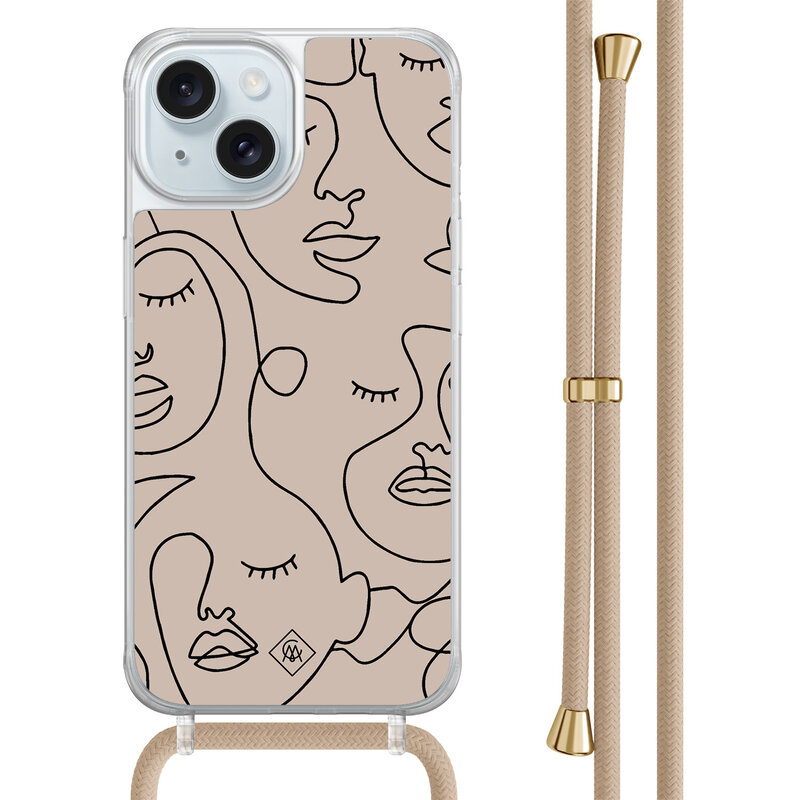 Casimoda iPhone 15 hoesje met beige koord - Abstract faces