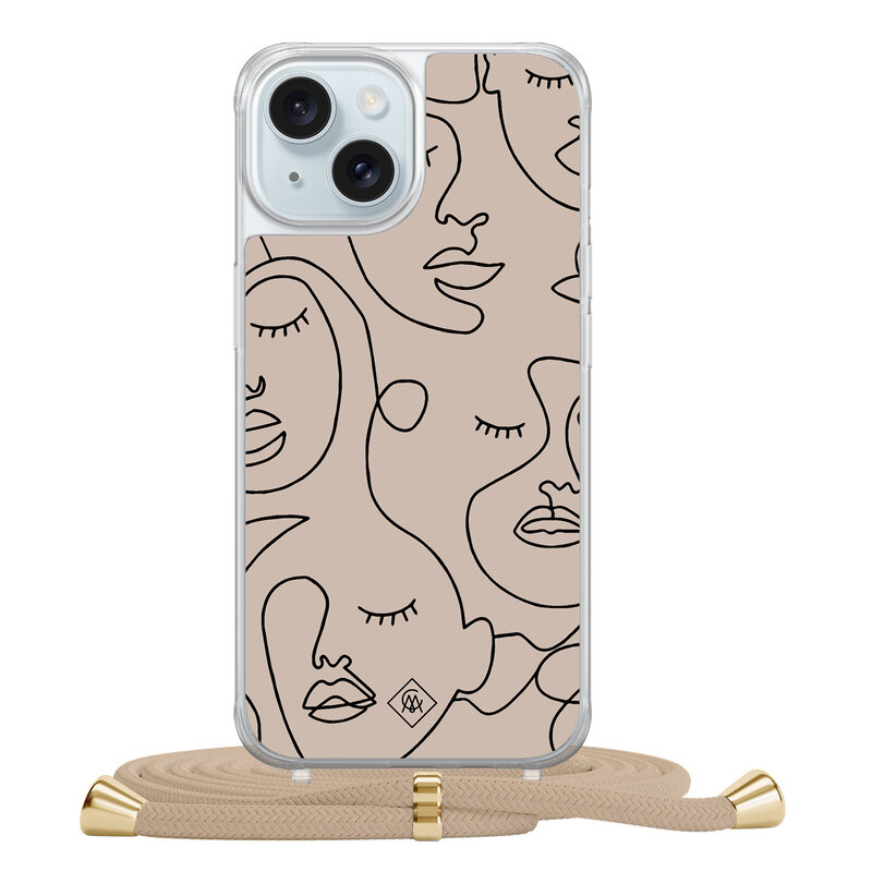 Casimoda iPhone 15 hoesje met beige koord - Abstract faces