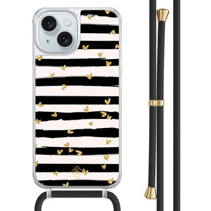 Casimoda iPhone 15 hoesje met zwart koord - Hart streepjes