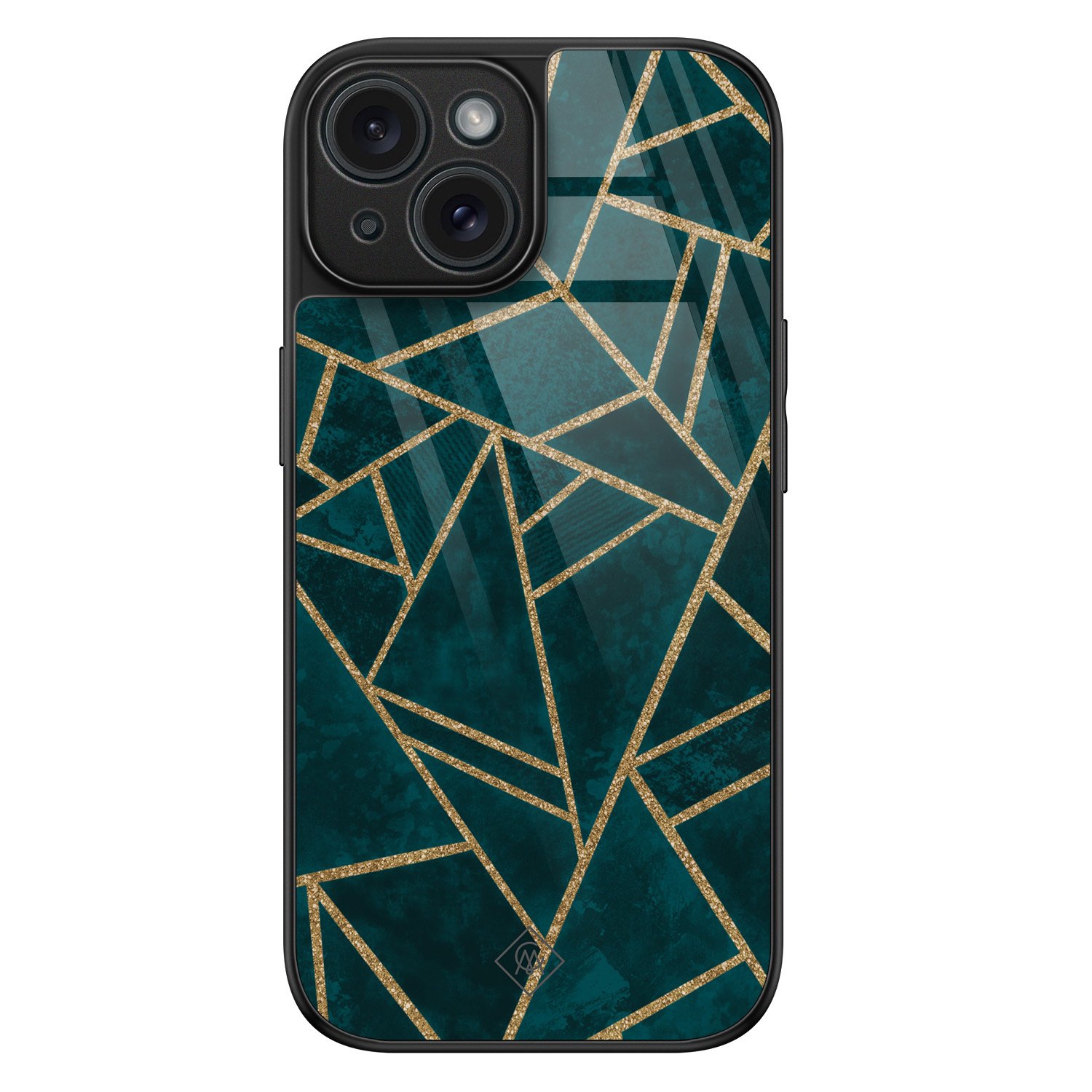 iPhone 15 glazen hardcase - Blue shapes