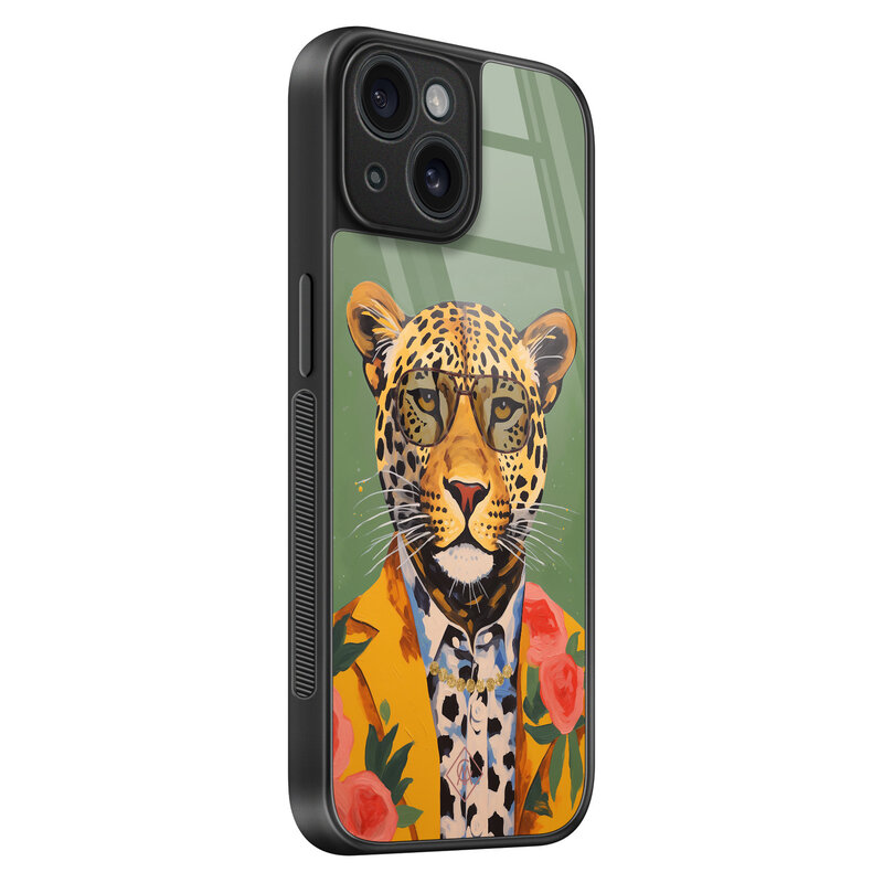 Casimoda iPhone 15 glazen hardcase - Luipaard hipster