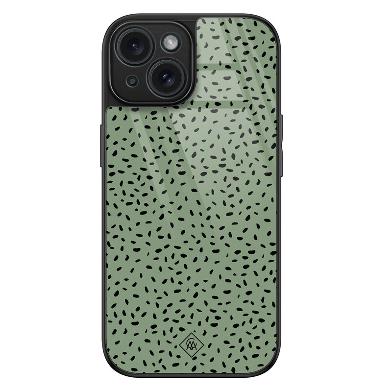 Casimoda iPhone 15 glazen hardcase - Green confetti
