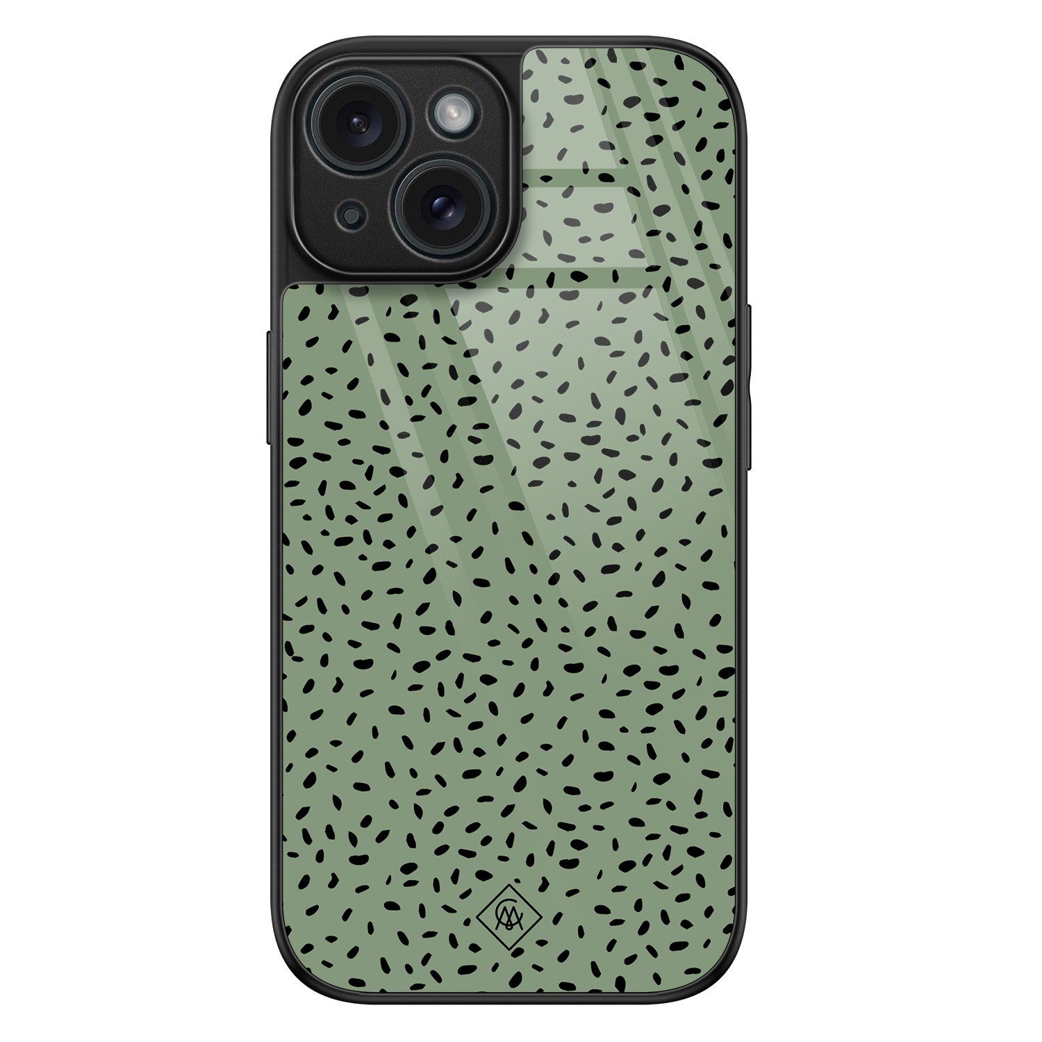 iPhone 15 glazen hardcase - Green confetti