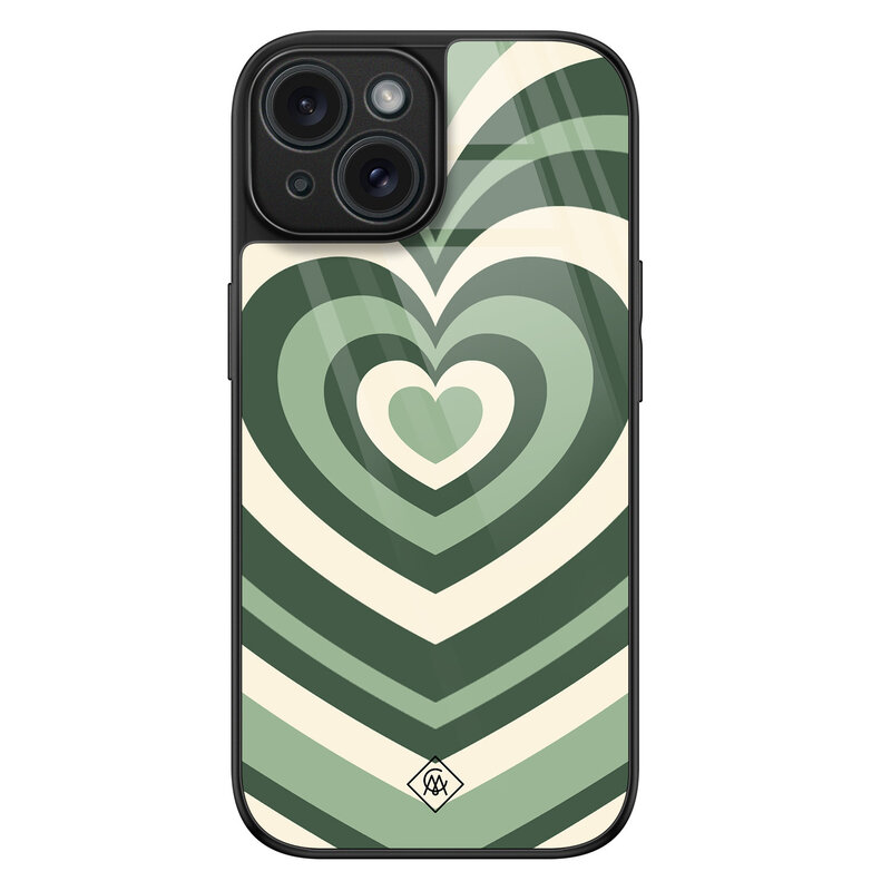 Casimoda iPhone 15 glazen hardcase - Hart swirl groen