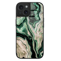 Casimoda iPhone 15 glazen hardcase - Green waves