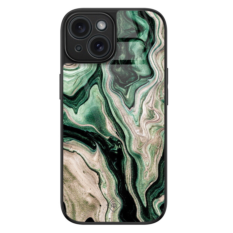 Casimoda iPhone 15 glazen hardcase - Green waves