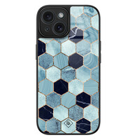 Casimoda iPhone 15 glazen hardcase - Blue cubes