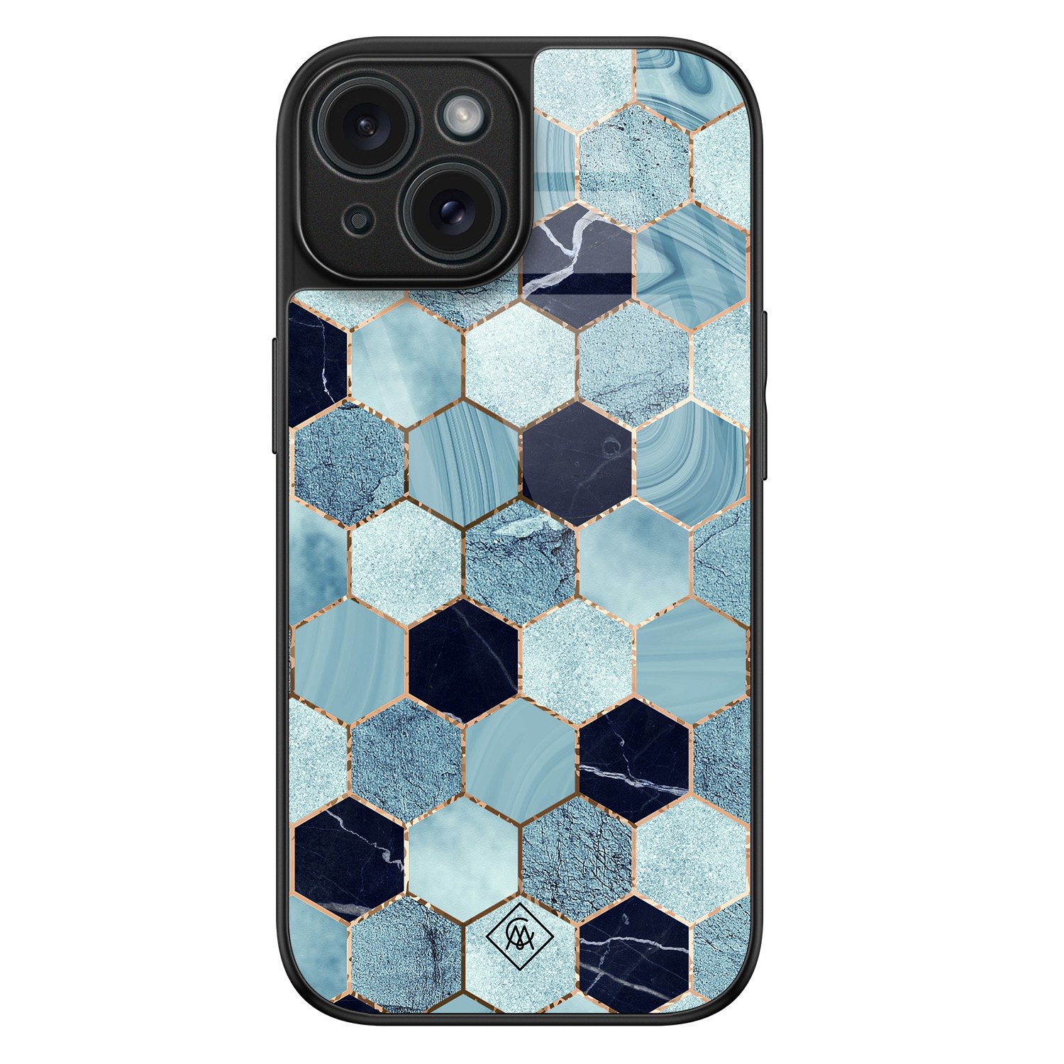 iPhone 15 glazen hardcase - Blue cubes