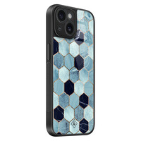 Casimoda iPhone 15 glazen hardcase - Blue cubes