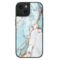 Casimoda iPhone 15 glazen hardcase - Marmer lichtblauw