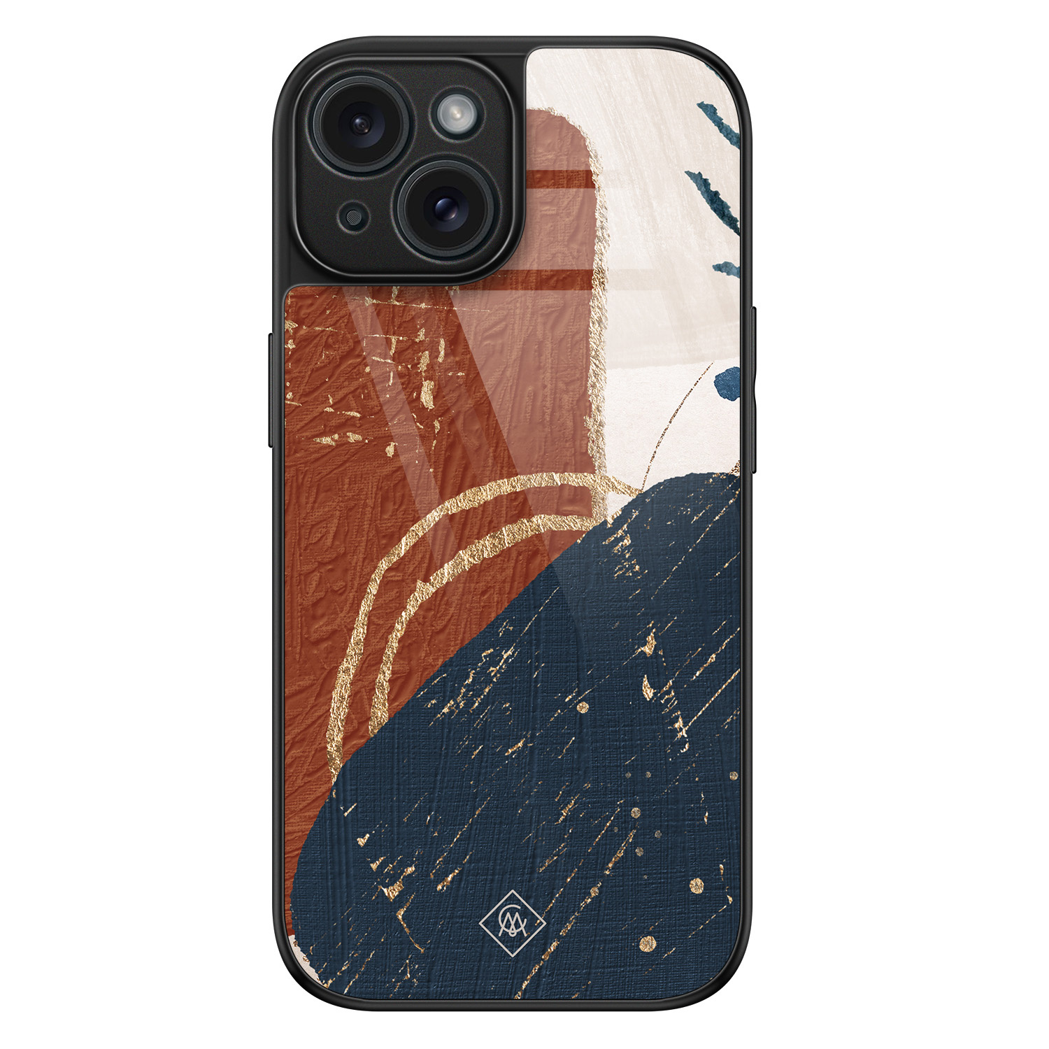 iPhone 15 glazen hardcase - Abstract terracotta