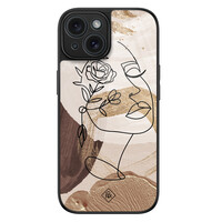 Casimoda iPhone 15 glazen hardcase - Abstract gezicht bruin