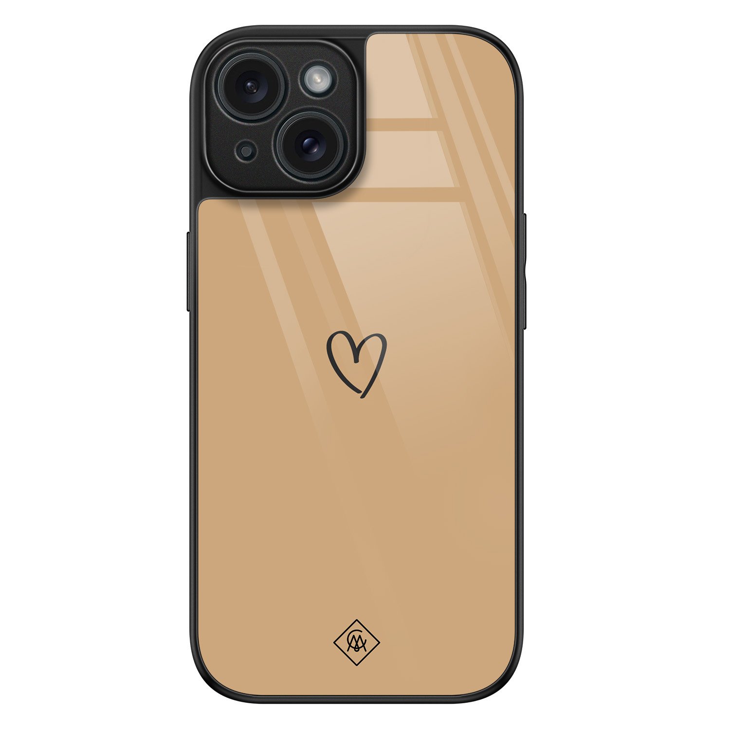 iPhone 15 glazen hardcase - Hart bruin