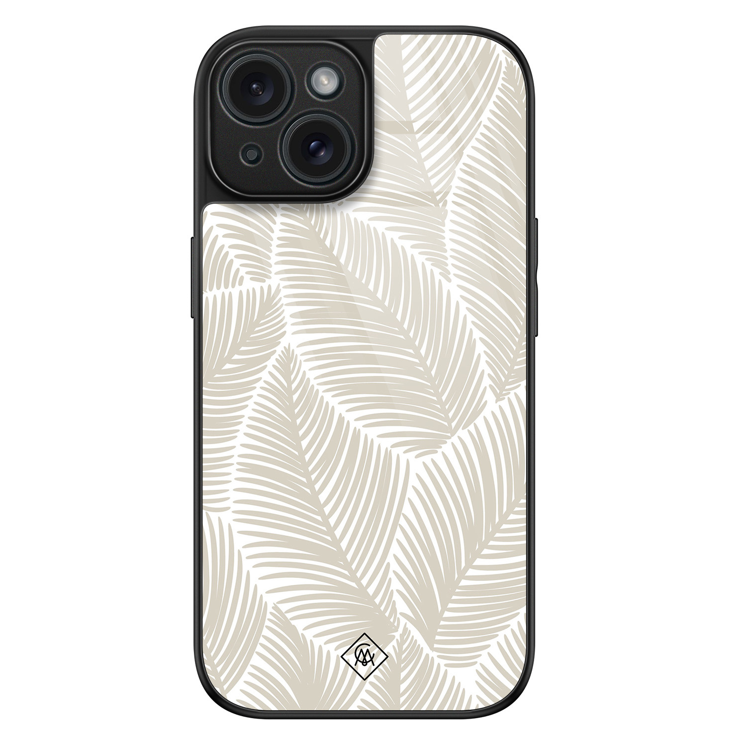 iPhone 15 glazen hardcase - Palmy leaves beige