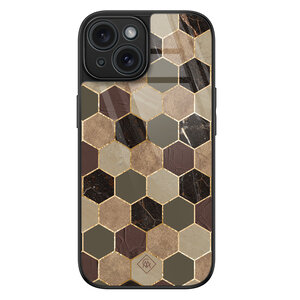 Casimoda iPhone 15 glazen hardcase - Kubus bruin groen