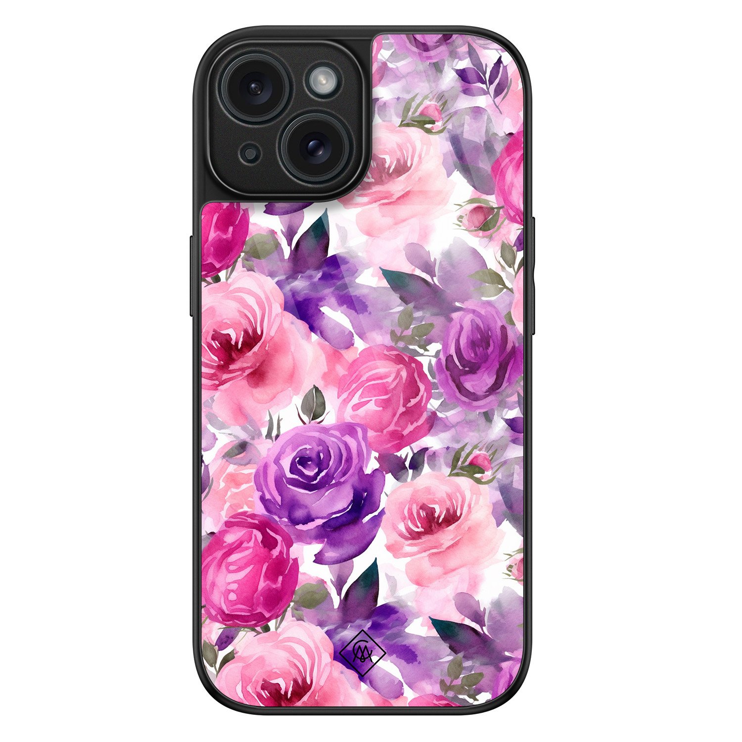 iPhone 15 glazen hardcase - Rosy blooms