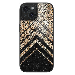 Casimoda iPhone 15 glazen hardcase - Chevron luipaard