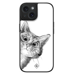 Casimoda iPhone 15 glazen hardcase - Peekaboo kat