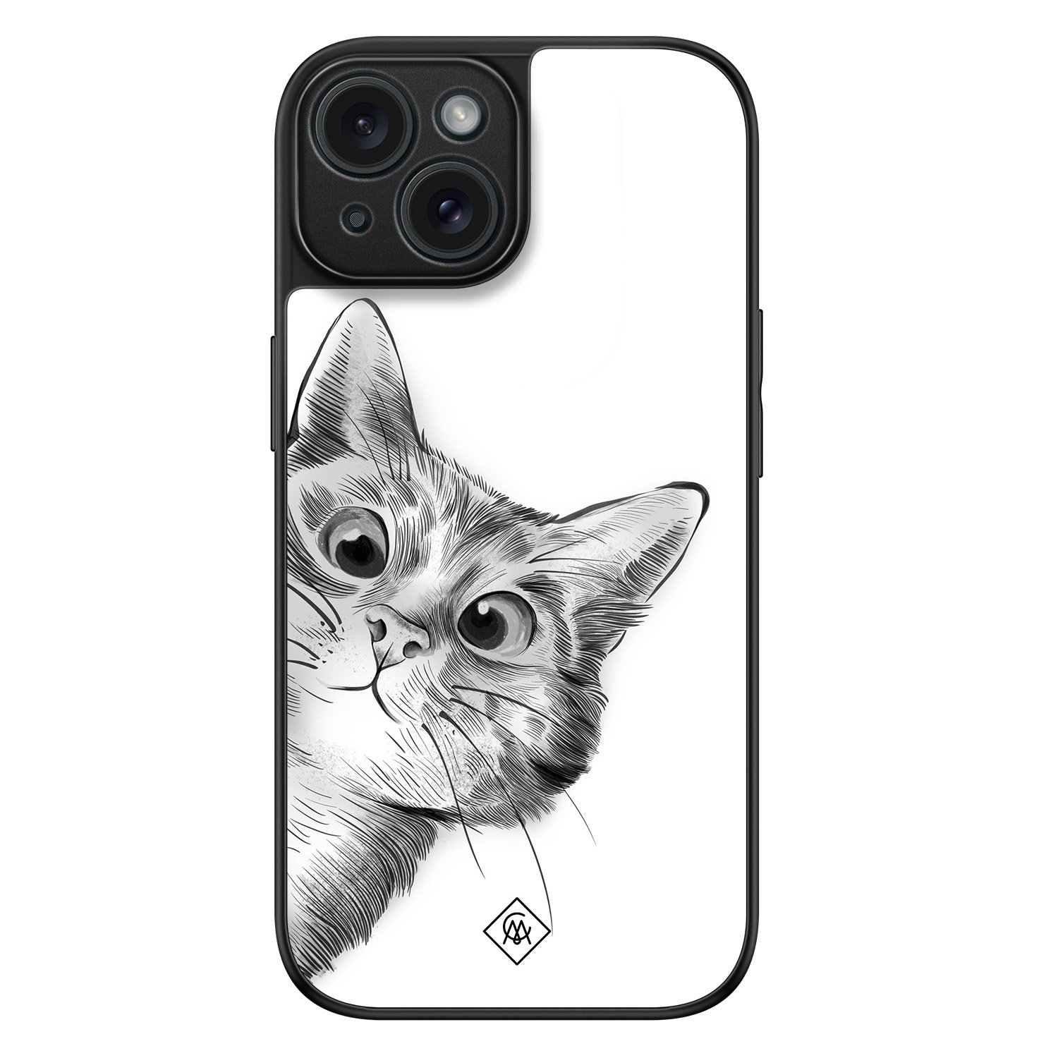 iPhone 15 glazen hardcase - Peekaboo kat