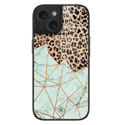 Casimoda iPhone 15 glazen hardcase - Luipaard marmer mint