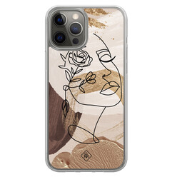 Casimoda iPhone 12 (Pro) hybride hoesje - Abstract gezicht bruin