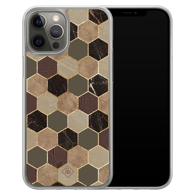 Casimoda iPhone 12 (Pro) hybride hoesje - Kubus groen bruin