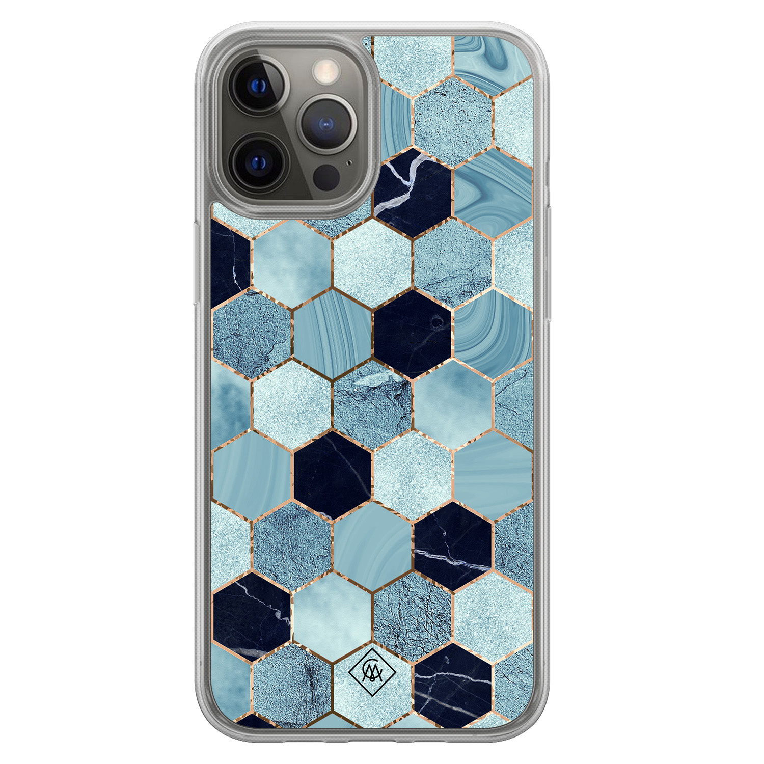 iPhone 12 (Pro) hybride hoesje - Blue cubes