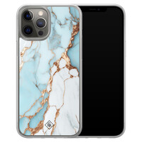Casimoda iPhone 12 (Pro) hybride hoesje - Marmer lichtblauw