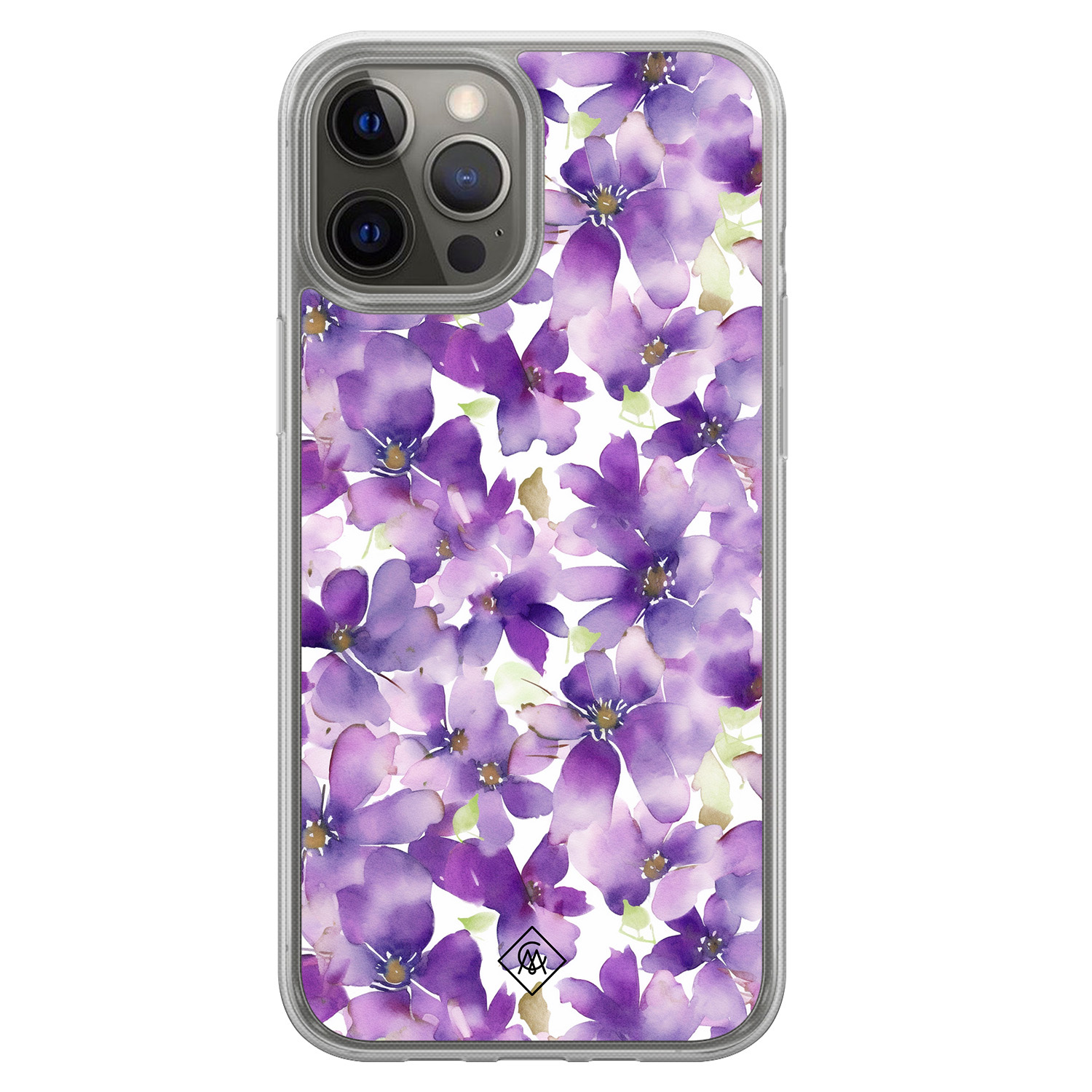 iPhone 12 (Pro) hybride hoesje - Floral violet
