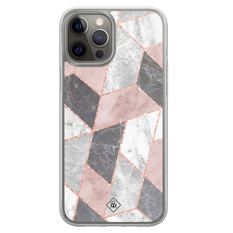 Casimoda iPhone 12 (Pro) hybride hoesje - Stone grid