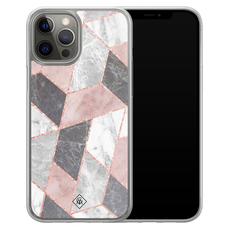 Casimoda iPhone 12 (Pro) hybride hoesje - Stone grid