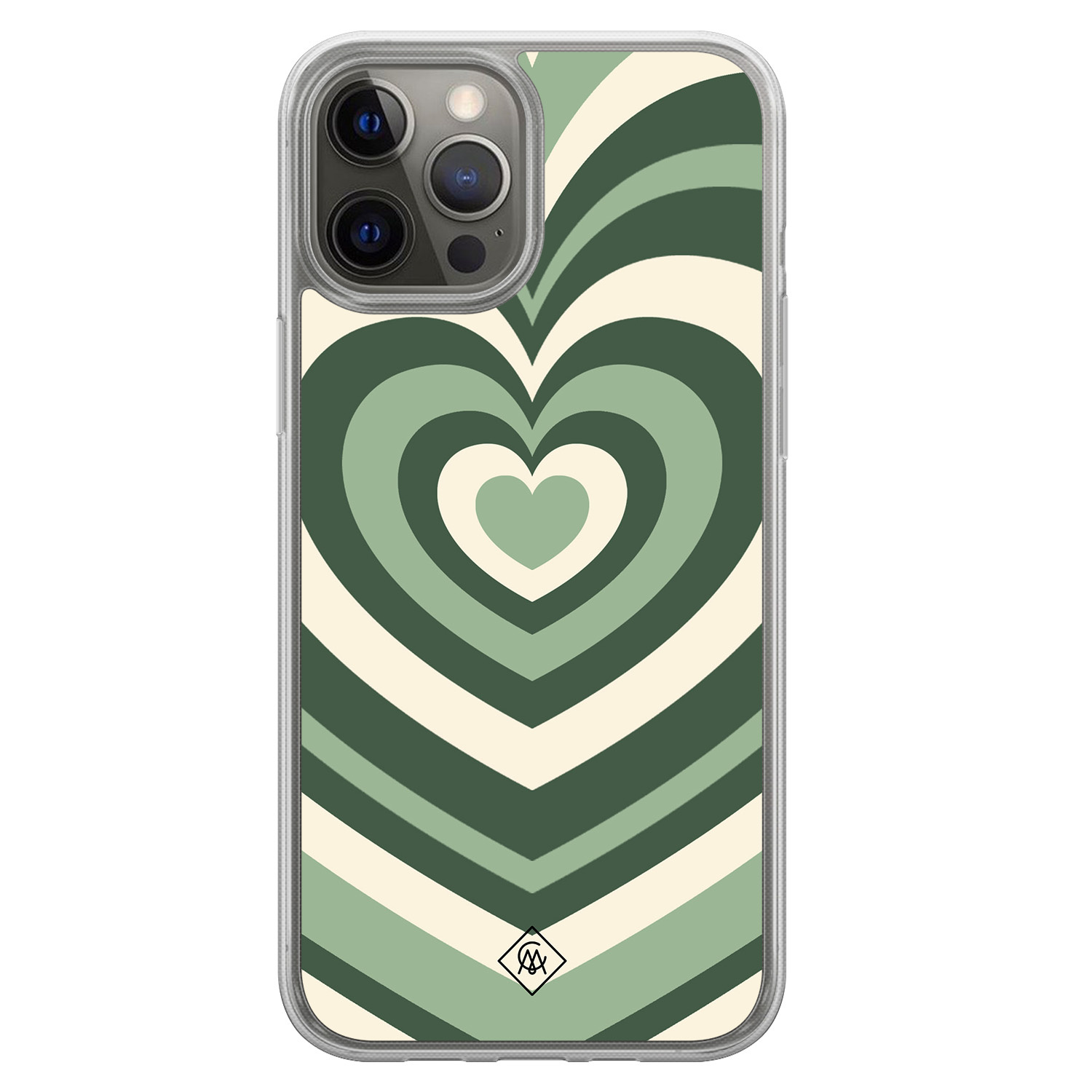iPhone 12 (Pro) hybride hoesje - Groen hart swirl