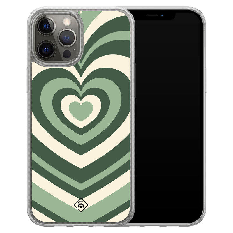 Casimoda iPhone 12 (Pro) hybride hoesje - Groen hart swirl