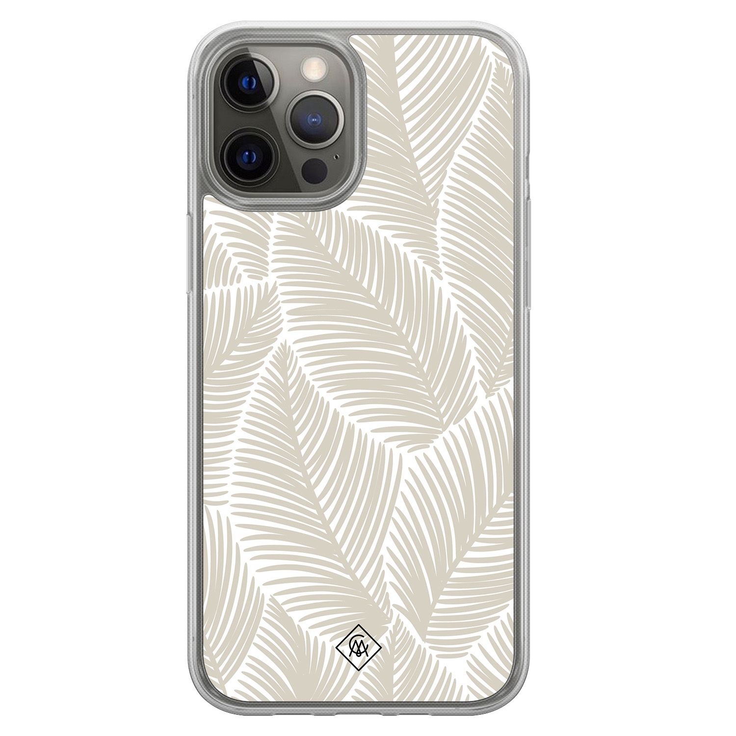 iPhone 12 (Pro) hybride hoesje - Palmy leaves beige