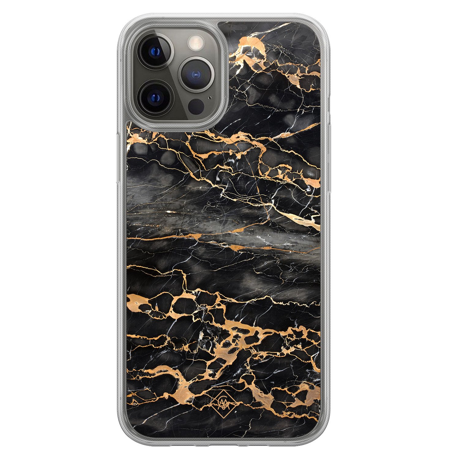 iPhone 12 (Pro) hybride hoesje - Marmer grijs brons